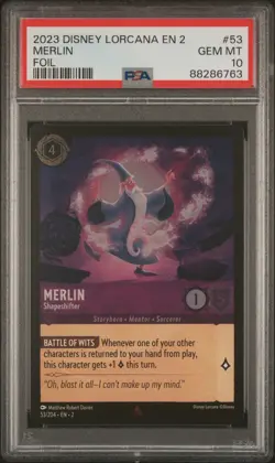 2023 DISNEY LORCANA EN 2-RISE OF THE FLOODBORN FOIL MERLIN - SHAPESHIFTER PSA 10 - Image 1