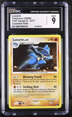 CGC 9 MINT Lucario 2008 POP Series 8 2/17 Cosmos Holo Pokemon Card - Image 1