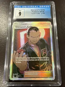 Pokemon Giovanni's Exile 67/68 Hidden Fates CGC 9 Mint Graded Full Art Trainer - Image 1