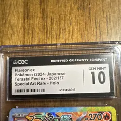 Pokemon Flareon ex 202/187 Terastal Fest Japanese Special Art Rare Holo CGC 10 - Image 2
