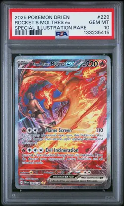 2025 POKEMON DRI EN-DESTINED RIVALS #229 TEAM ROCKET'S MOLTRES EX PSA 10 - Image 1