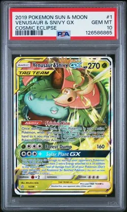 Pokemon Venusaur & Snivy GX Cosmic Eclipse #1 PSA 10 Gem Mint - Image 1
