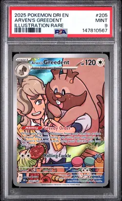 PSA 9 Arven's Greedent 205/182 Pokemon Destined Rivals Illustration Rare 2025 - Image 1
