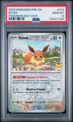 2025 POKEMON PRE EN-PRISMATIC EVOLUTIONS POKEMON DAY 2025 #074 EEVEE PSA 10 - Image 1