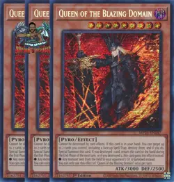 Yugioh! 3x Queen of the Blazing Domain MP25-EN147 Prismatic Secret Rare 1st Ed - Image 1