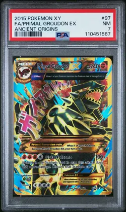 2015 POKEMON XY ANCIENT ORIGINS #97 FULL ART/PRIMAL GROUDON EX PSA 7 - Image 1