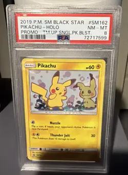 Pikachu Holo SM162 PSA 8 - 2019 Pokemon SM Promos Team Up Blister - Image 1