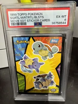 1999 TOPPS POKEMON THE MOVIE EDT STICKER CARD BLASTOISE/SQUIRTLE/WARTORTLE PSA6 - Image 1