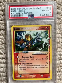 2005 POKEMON EX UNSEEN FORCES GOLD STAR # 113/115 ENTEI HOLO 💎PSA 8 Mint💎 - Image 1