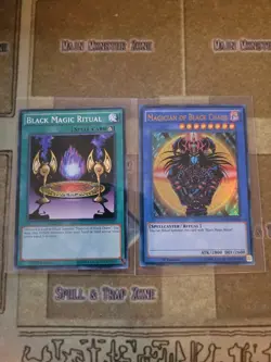 YUGIOH MAGICIAN OF BLACK CHAOS ULTRA + BLACK MAGIC RITUAL YGLD COM 1ST NM 1996 - Image 1