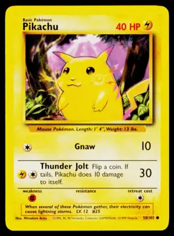 Pikachu - 058/102 Common Pokemon Base Set NM - Image 1