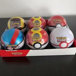 6 Pokeball Tins New E25 Sealed 18 Booster Packs Pokemon TCG - Image 1