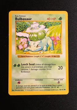Pokemon Base Set Shadowless Bulbasaur 044/102 Base Set Moderately Played Card - Image 1