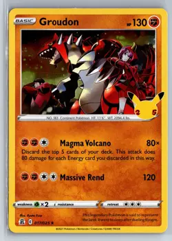 Groudon Pokemon TCG Celebrations Holo Rare 017/025 Pokemon NM Holo - Image 1