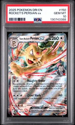 2025 POKEMON DRI EN-DESTINED RIVALS #150 TEAM ROCKET'S PERSIAN EX PSA 10 - Image 1