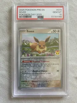Eevee Prismatic Evolutions 074/131 Holo Pokemon Day 2025 Stamped Promo PSA 10 - Image 1