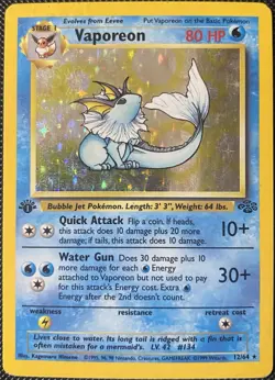 Vaporeon 12/64 Jungle Holo 1st Edition (See Photos) Pokemon Card - Image 1
