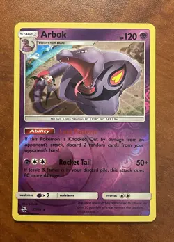 Pokemon-Arbok-Hidden Fates-27/68-Reverse Holo-Rare-NM - Image 1