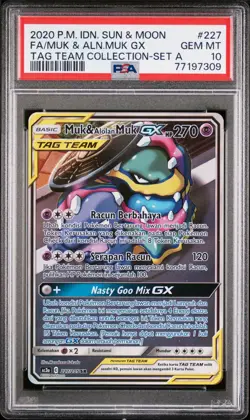 PSA 10 Gem Mint Muk Alolan Muk GX #227 Alternate Art Tag Team Pokemon Indonesian - Image 1
