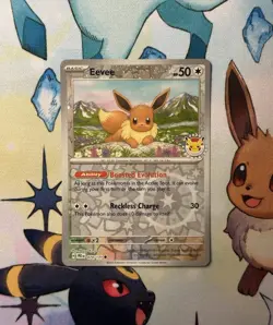 Eevee 074/131 - Pokemon Day 2025 Stamped Promo - Reverse Cosmo Holo - NM - Image 1