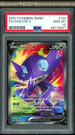 PSA 10 ⭐ Pokemon Sableye V 194 Sword & Shield Full Art Graded Card - Image 1