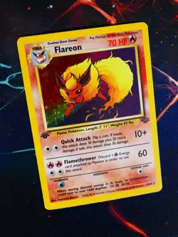 MP (1st ed) Pokemon FLAREON Card JUNGLE Set 3/64 Holo Rare First Edition WOTC - Image 1