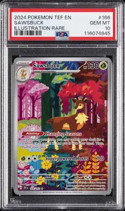 2024 POKEMON TEF EN-TEMPORAL FORCES ILLUSTRATION RARE #166 SAWSBUCK PSA 10 - Image 1
