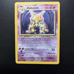 Alakazam 1/102 Base Set Holo MP WOTC Vintage Pokemon Card 1999 - Image 1