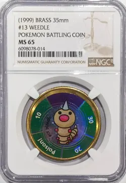 1999 Pokemon Battling Coin WEEDLE #13 - NGC MS65 - Image 1