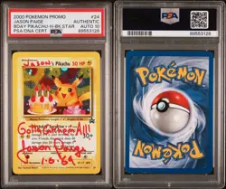 AUTO PSA 10 Jason Paige signed Birthday Pikachu 2000 Pokemon holo Blk Star Promo - Image 3