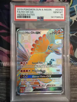 Pokemon Ho-Oh GX Hidden Fates Full Art #SV50 PSA 10 Gem Mint - Image 1