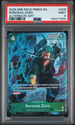 Bandai Roronoa Zoro PRB02-006 Alternate Art Rare Foil PSA 9 2025 English - Image 1