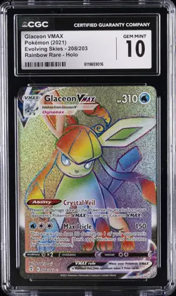 2021 POKEMON EVOLVING SKIES RAINBOW RARE HOLO #208 GLACEON VMAX CGC 10 GEM MINT - Image 1