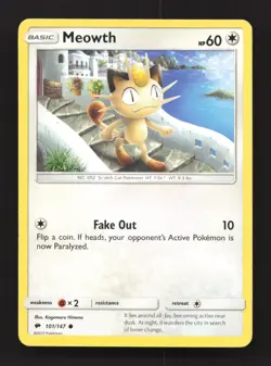 Meowth 101/147 Common Burning Shadows Pokemon Lightly Played - Image 1