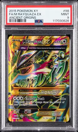 2015 POKEMON XY ANCIENT ORIGINS #98 FULL ART/M RAYQUAZA EX PSA 9 - Image 1