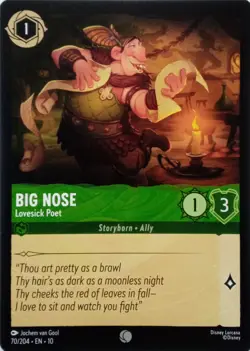 70/204 BIG NOSE LOVESICK POET EN10 COMMON DISNEY LORCANA CARD - Image 1