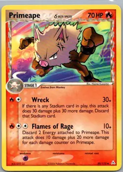 Primeape 50/110 Uncommon Holon Phantoms Pokemon Lightly Played 1 - Image 1
