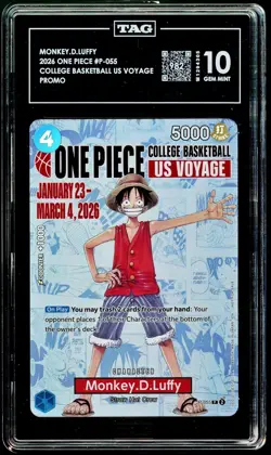 TAG GEM MINT 10 Monkey.D.Luffy College Basketball US Voyage P-055 One Piece 982 - Image 1