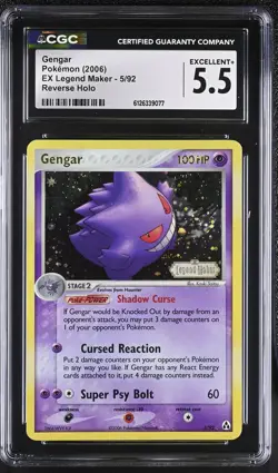CGC 5.5 Gengar 5/92 Reverse Holo Stamped EX Legend Maker Pokemon Card - Image 1
