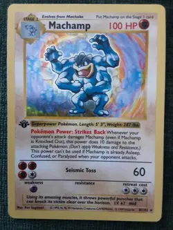 1999 Pokemon TCG Machamp Holo Unlimited Rare 1st Edition Card 8/102 Base Set - Image 2