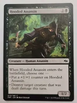 MTG Magic The Gathering Card Hooded Assassin Creature Human Assassin Black FRF - Image 1