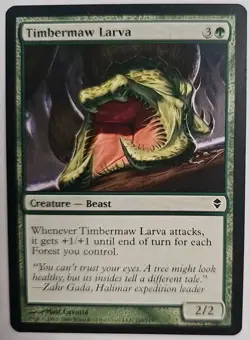 MTG Magic The Gathering Card Timbermaw Larva Creature Beast Green Zendikar - Image 1
