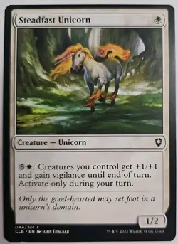 MTG Magic The Gathering Card Steadfast Unicorn Creature Unicorn White CLB 2022 - Image 1