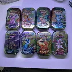Pokemon Prismatic Evolutions Mini Tin Sealed Display Box Full Set of 8 Tins - Image 1