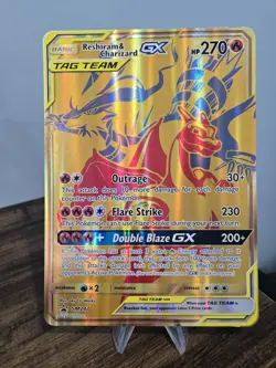JUMBO Oversized Reshiram & Charizard GX Tag Team Gold Promo SM247 Pokemon NM - Image 1