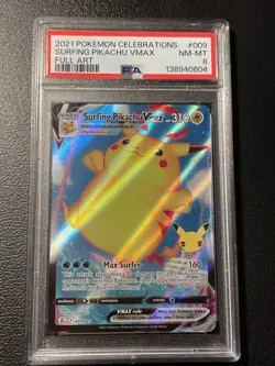 2021 POKEMON CELEBRATIONS #009 FULL ART/SURFING PIKACHU VMAX PSA 8 - Image 1