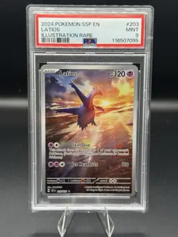 Pokemon Latios 203/191 SV08 Surging Sparks Illustration Rare Holo PSA 9 EN - Image 1