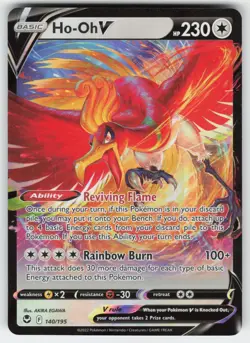 Ho-Oh V 140/195 Holo V Rare Silver Tempest Pokemon Near Mint - Image 1