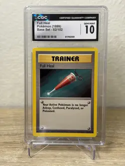*CGC 10* Pokemon 1999 Trainer Full Heal 82/102 Base Set WOTC Vintage - Image 1