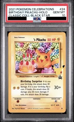Pokemon Celebrations Classic Collection Birthday Pikachu #24 Holo Card PSA 10 - Image 1